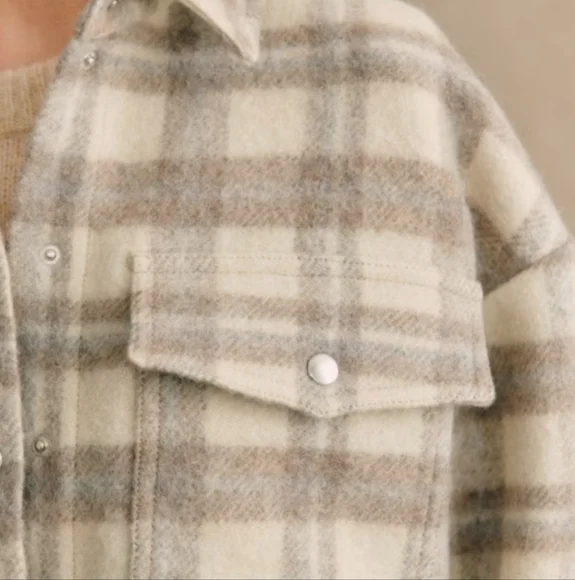 SEZANE ANNELINE PLAID WOOL JACKET SHACKET - Picture 2 of 8